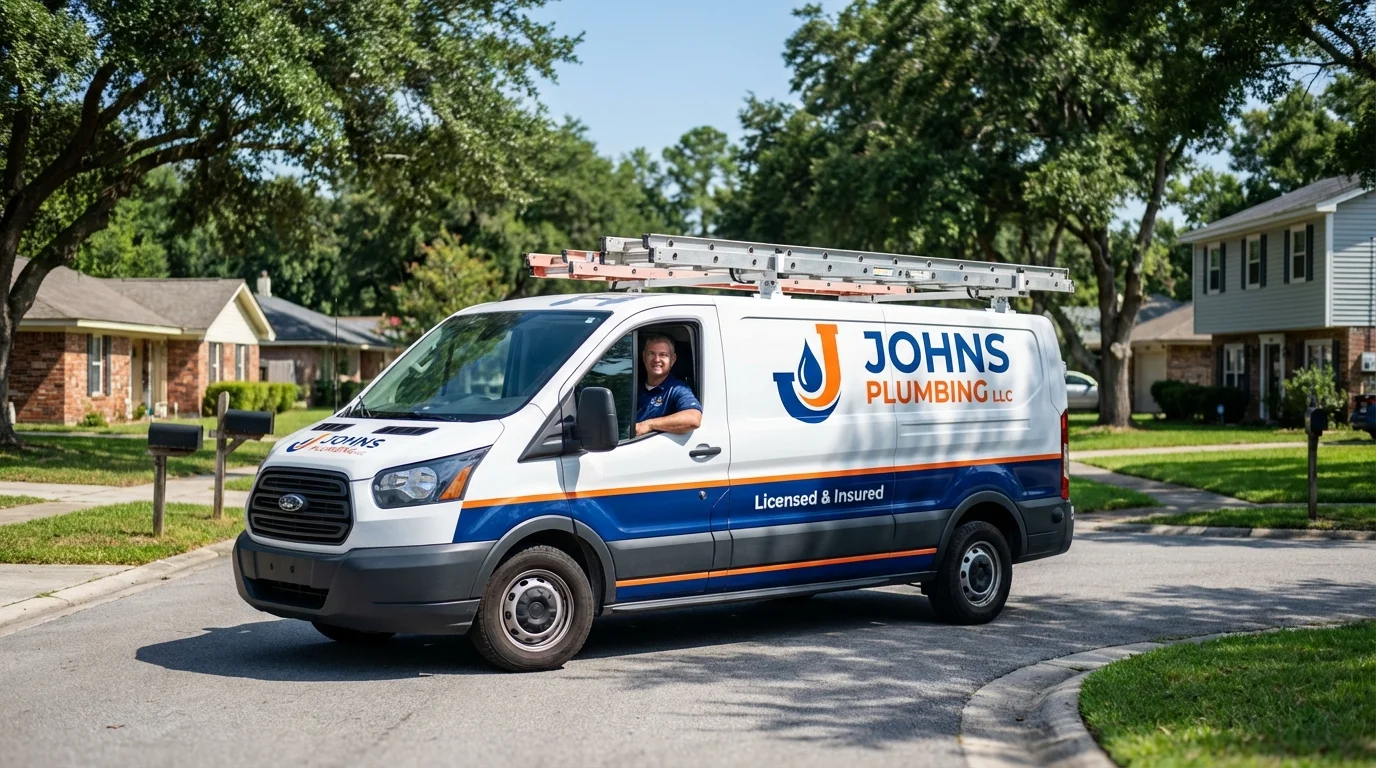Johns Plumbing LLC service van in Greenfield, NH