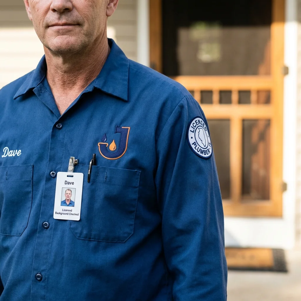 Licensed plumber showing ID badge in Greenfield, NH