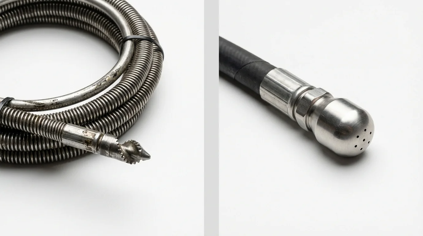 Drain snake cable and hydro jetting nozzle used for drain cleaning in Greenfield, NH